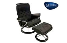 Royal Medium Stressless Chair and Ottoman with Signature Base in Paloma Black