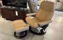 Consul Large Stressless Chair and Ottoman in Paloma Sand