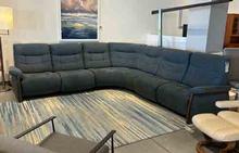 FLOOR MODEL - Mary Stressless Power Sectional in Ultrasuede Slate Blue