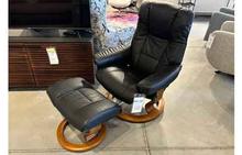 Mayfair Small Stressless Chair and Ottoman in Paloma Black