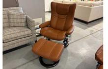 Wing Large Stressless Recliner and Ottoman in Paloma New Cognac